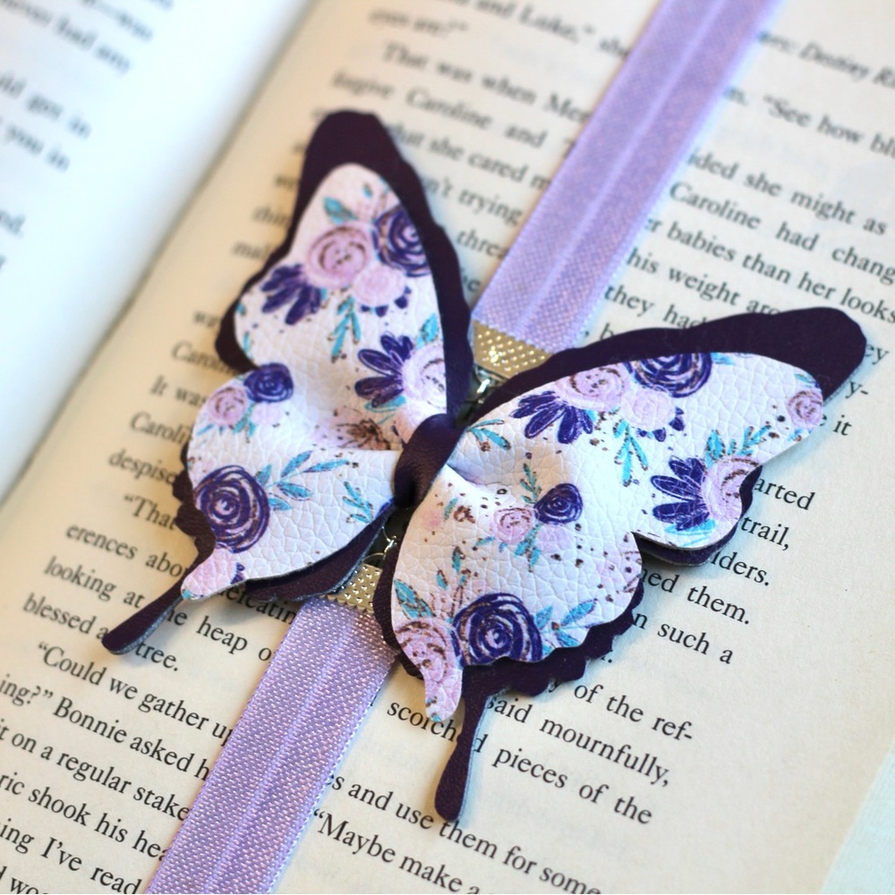 Floral Faux Leather Butterfly Elastic Bookmark for Books, Planners & Journals